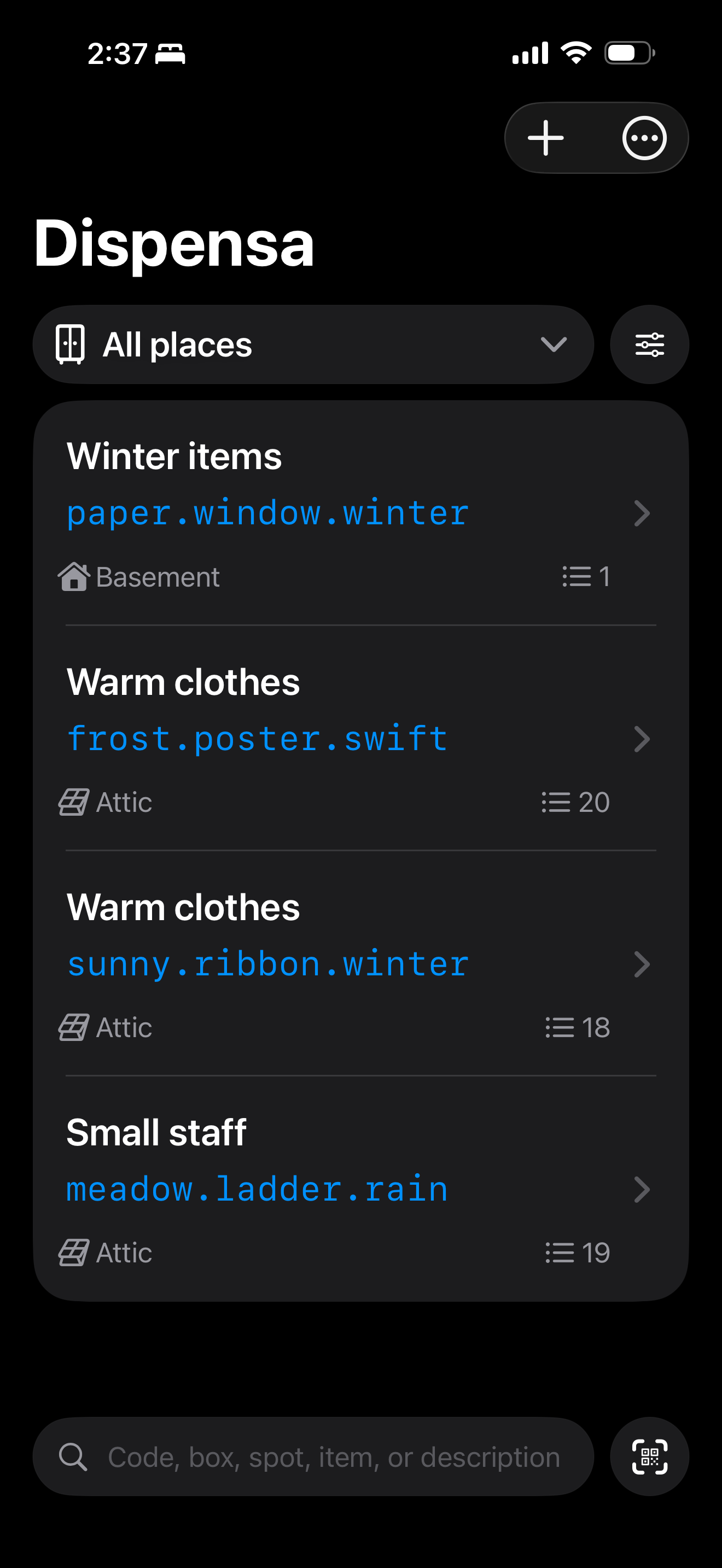 Dispensa box list screenshot