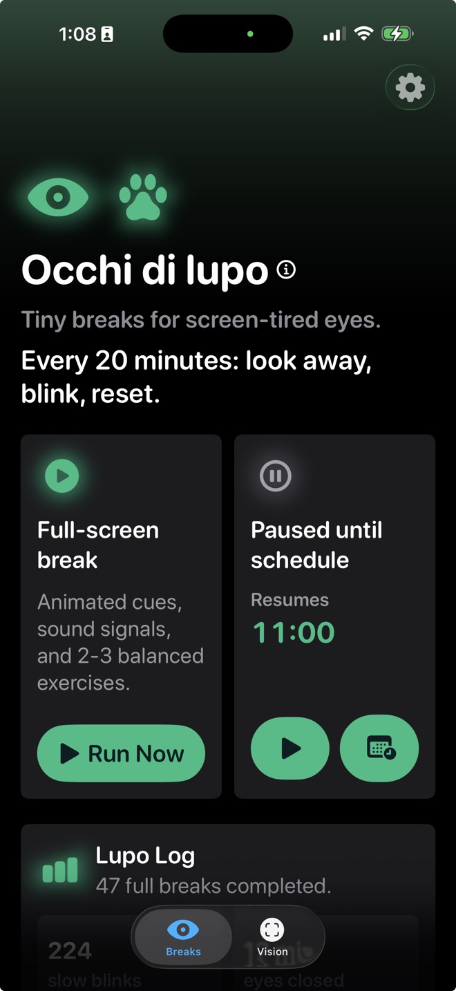 Occhi di lupo home screen