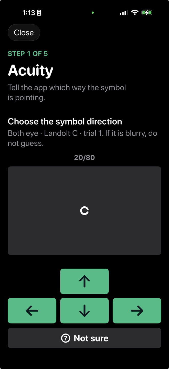 Landolt C visual acuity direction test