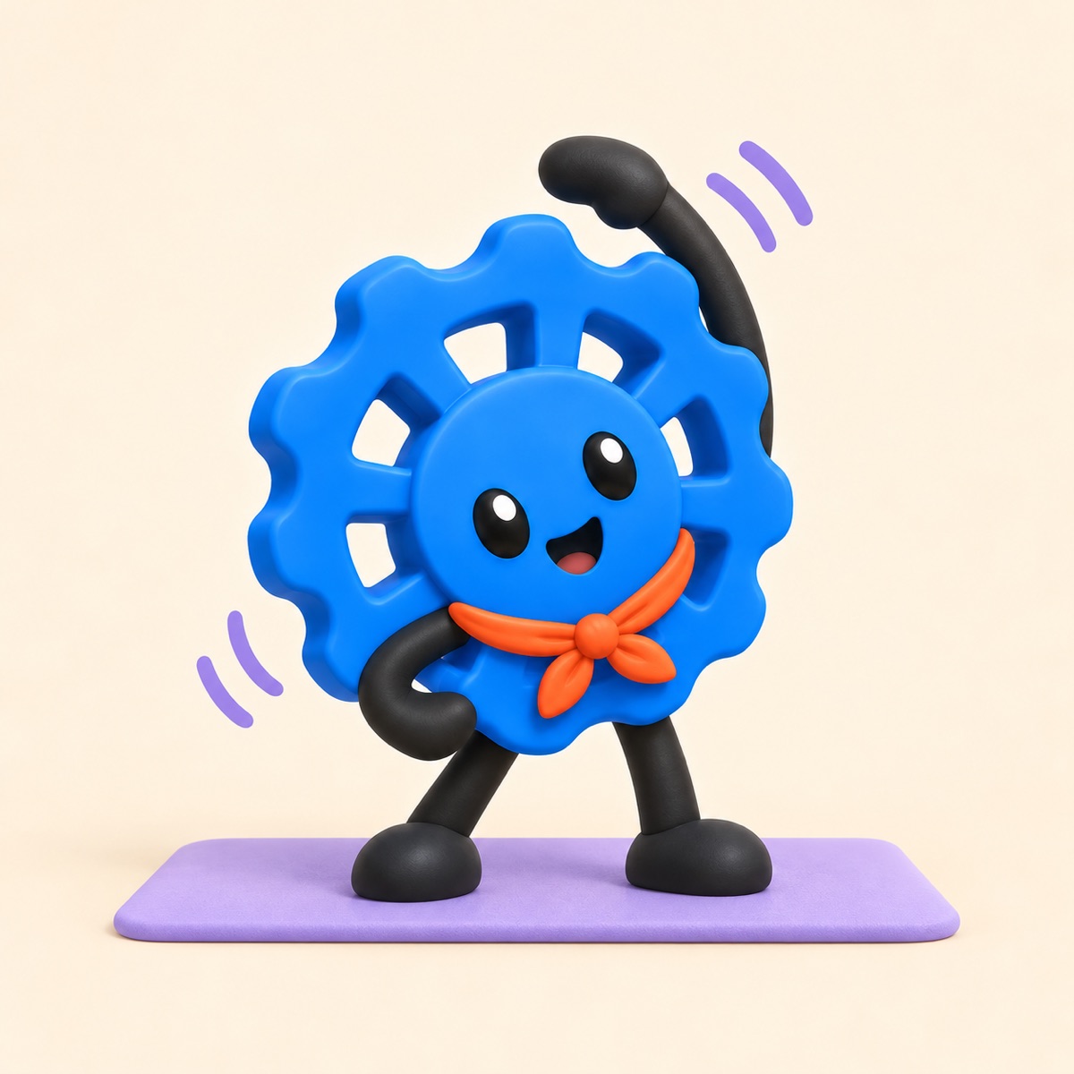 Rotti pasta mascot walking in place during a guided movement break